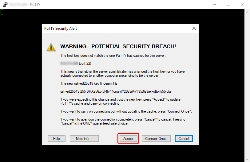 PuTTy connection window